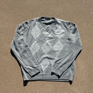 Vintage 90s Men’s Burton Argyle Sweater V Neck Long Sleeve Wool Knit Pullover XL